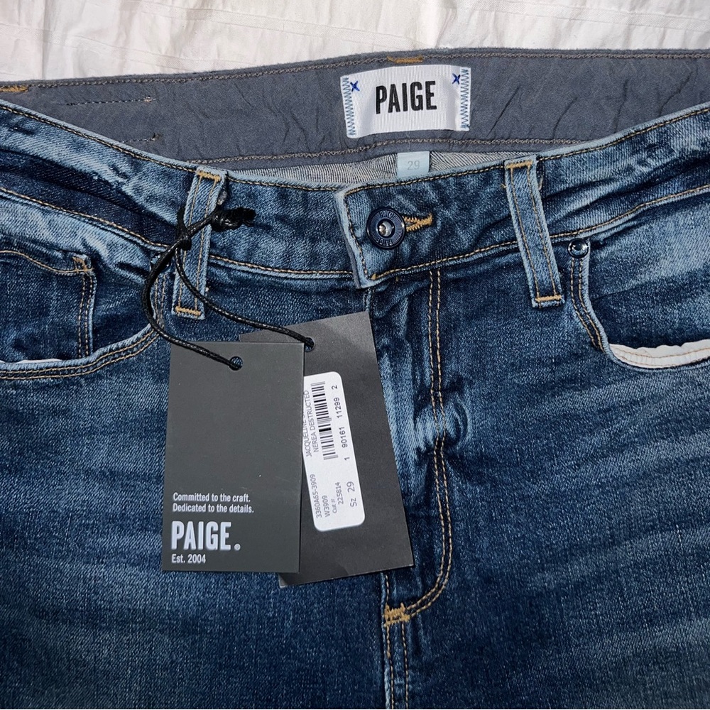NWT PAIGE Jacqueline Straight Straight Crop Nerea Destructed Jeans 29